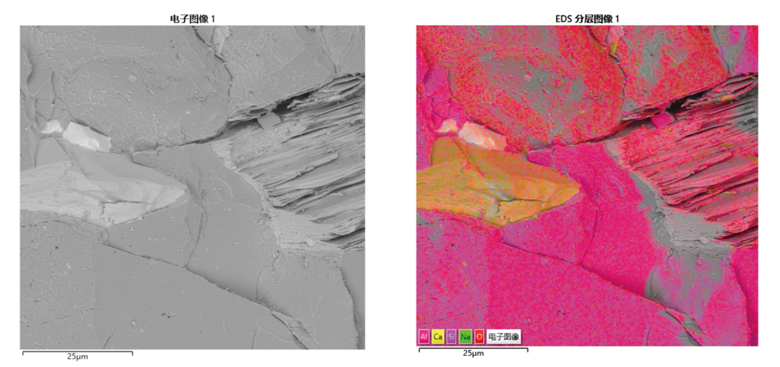 大理巖表征圖與EDS分層圖